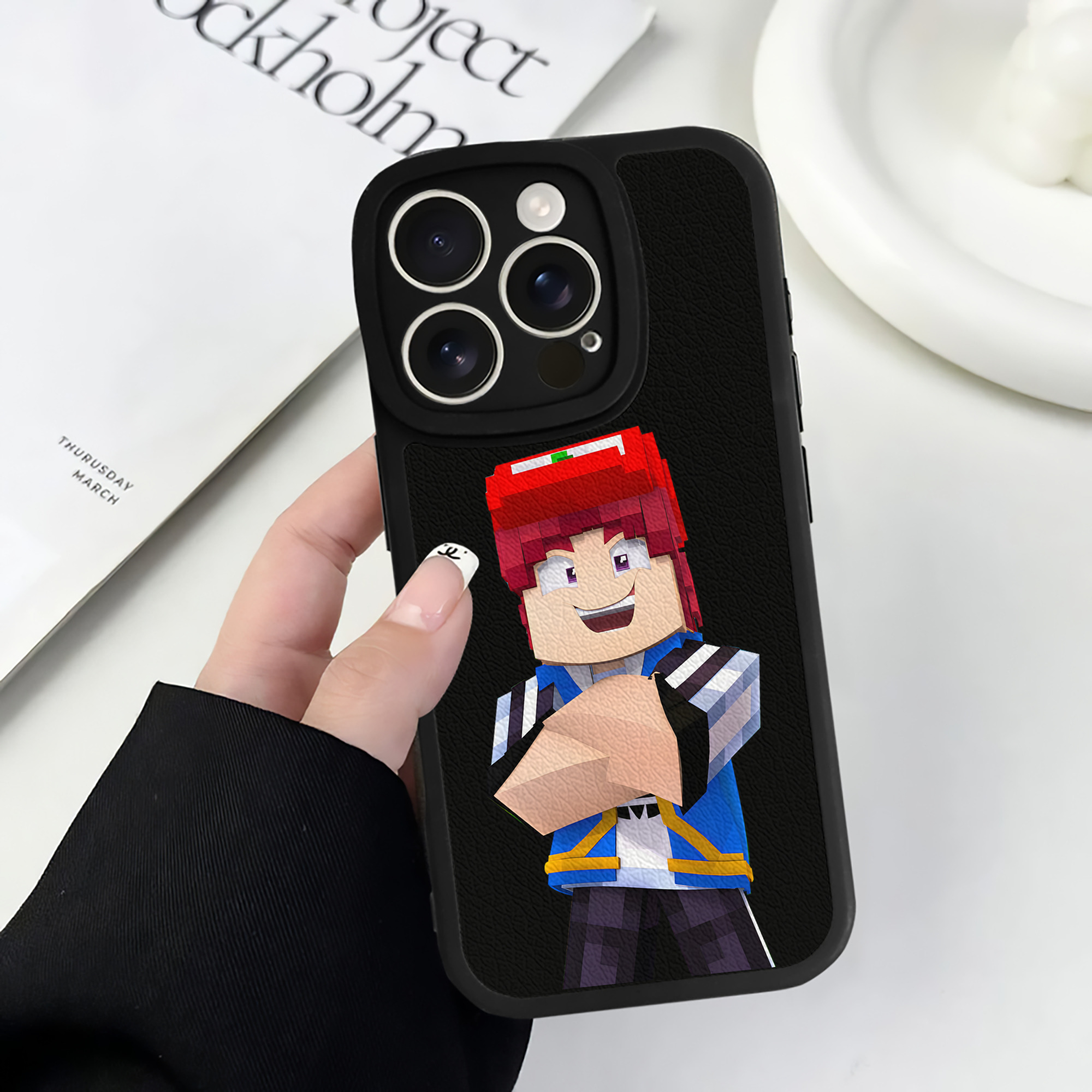 （画像用） マインクラフト ブロックの世界 Minecraft MC Block world 【iPhone 16シリーズ対応】シリコンスマホケース（レザー調） 材質：シリコン